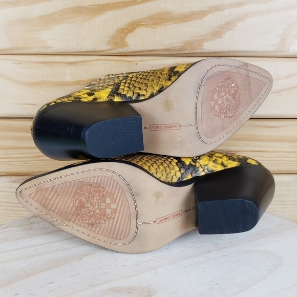 Vince Camuto 6.5 US Jetera Leather Ankle Western Booties Mustard Snakeskin NEW - Picture 12 of 12